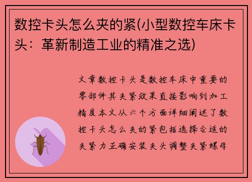 数控卡头怎么夹的紧(小型数控车床卡头：革新制造工业的精准之选)